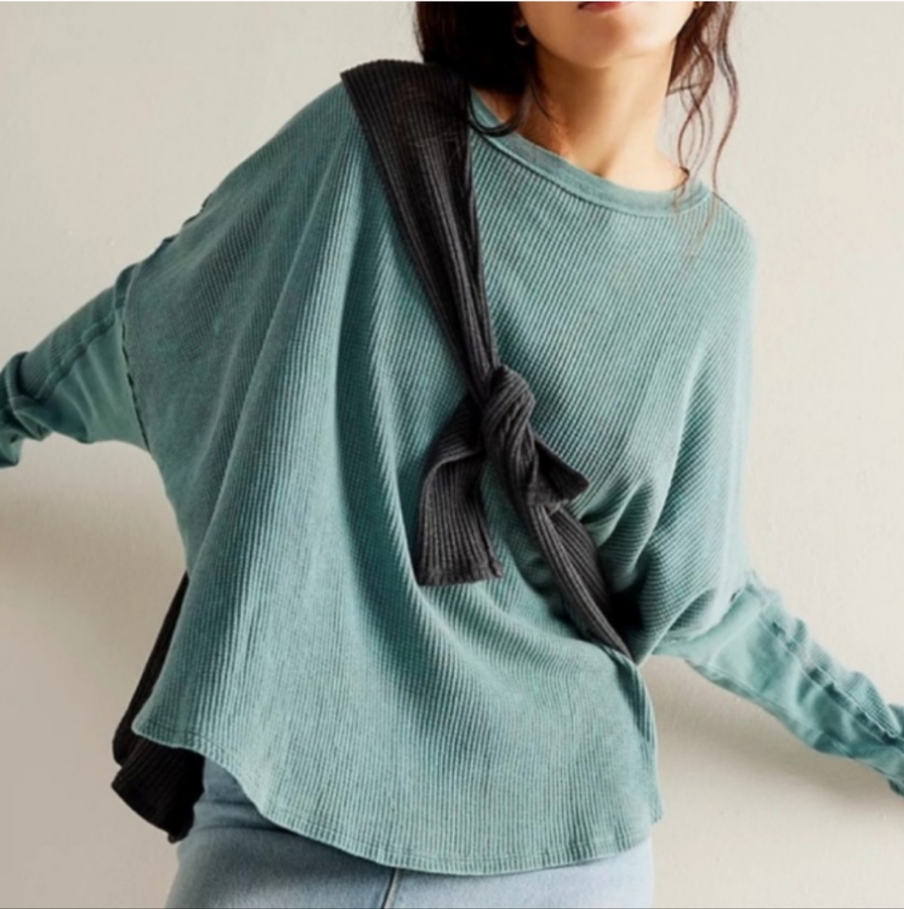 New! Free People Microphone Drop Thermal We The Free in Silver Pine - Picture 8 of 8